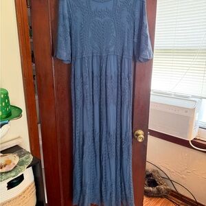 Women's Blue Embroidered Maxi Dress